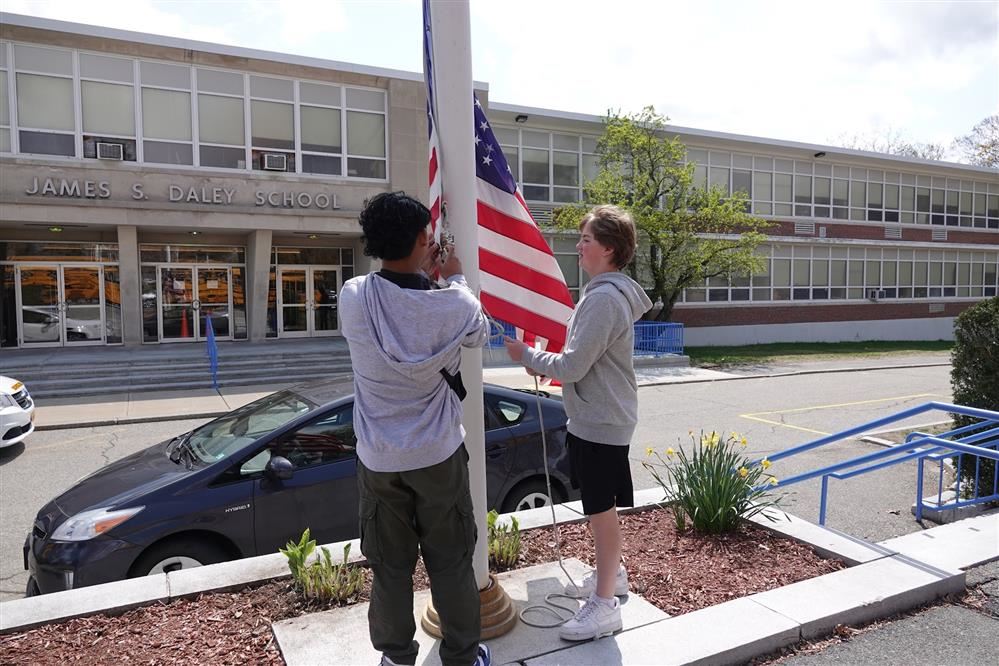  Kayden and Keagan honorably retreating the flag