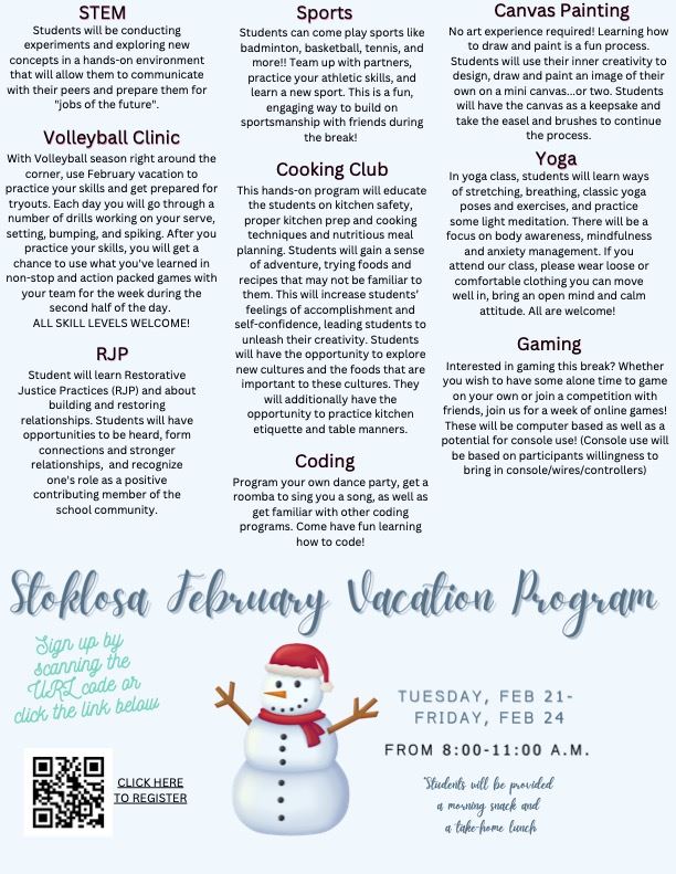  February Vacation Program 