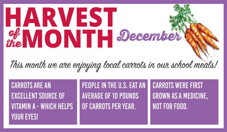 Harvest of the Month: December This month we are enjoying local carrots in our school meals!
